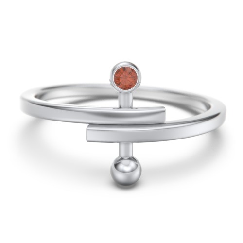 Bypass Barbell Ring with Gemstone – Sterling Silver with Garnet