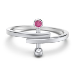 Bypass Barbell Ring with Gemstone in 925 Sterling Silver with Ruby