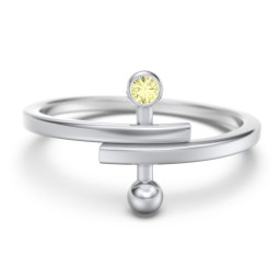 Bypass Barbell Ring with Gemstone in 925 Sterling Silver with Citrine