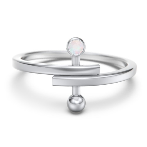 Bypass Barbell Ring with Gemstone – Sterling Silver with Opal