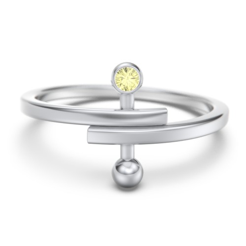 Bypass Barbell Ring with Gemstone – Sterling Silver with Citrine