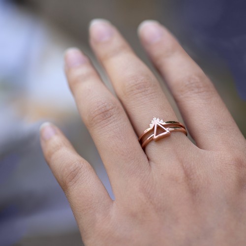 V-Shaped Stackable Ring with Accents – Sterling Silver with Diamond