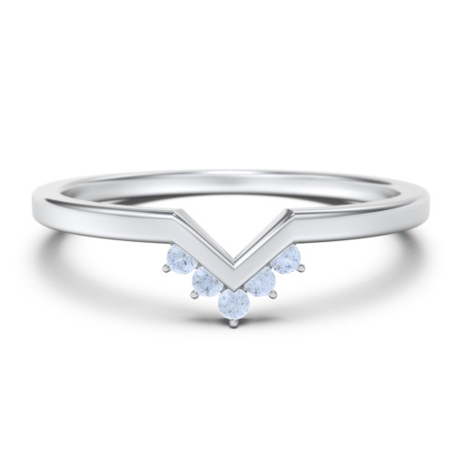 V-Shaped Stackable Ring with Accents – Sterling Silver with Fancy Blue Premium Zirconia
