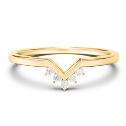 V-Shaped Stackable Ring with Accents in 10K Solid Yellow Gold with White Premium Zirconia