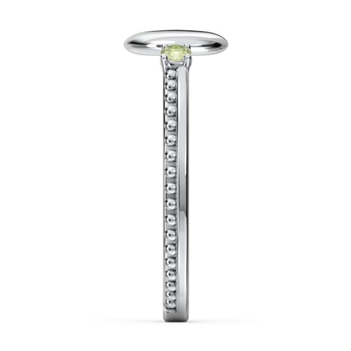 Engravable Disc Ring with Gemstone and Beaded Band