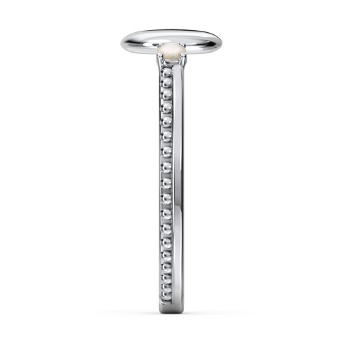 Engravable Disc Ring with Gemstone and Beaded Band – Sterling Silver with Opal