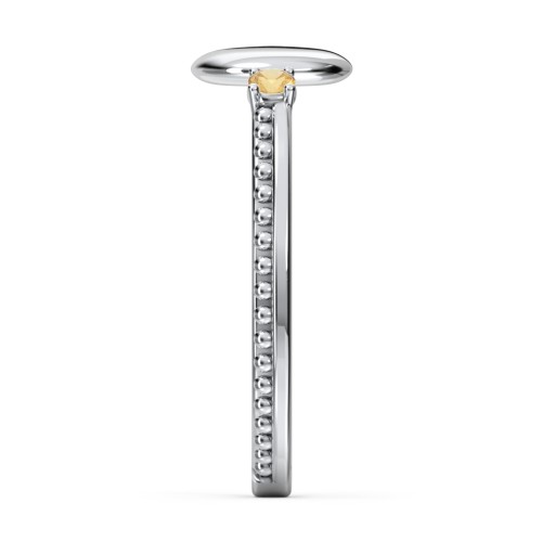 Engravable Disc Ring with Gemstone and Beaded Band