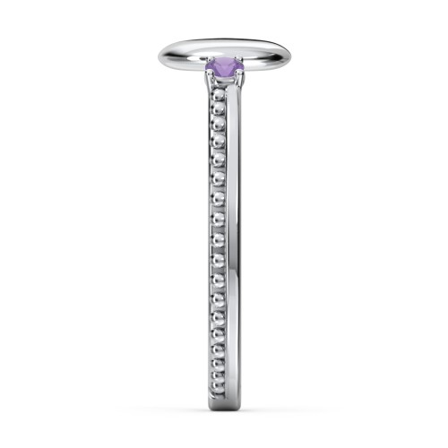 Engravable Disc Ring with Gemstone and Beaded Band – Sterling Silver with Amethyst