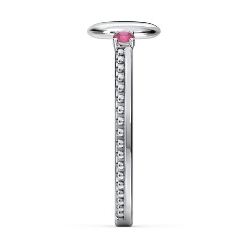 Engravable Disc Ring with Gemstone and Beaded Band – Sterling Silver with Ruby