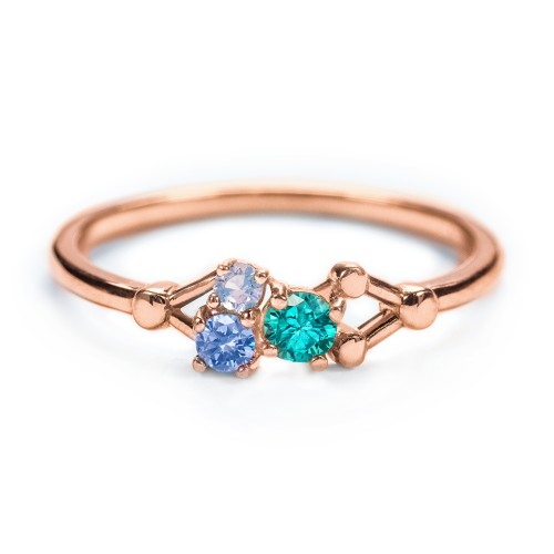3-Stone Constellation Ring with Gemstones – 10K Rose Gold with Cubic Zirconia
