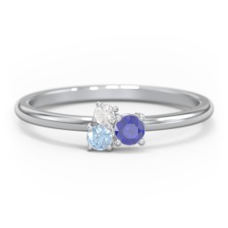 3-Stone Cluster Stackable Ring in 925 Sterling Silver with Blue Sapphire, Blue Topaz, and Cubic Zirconia