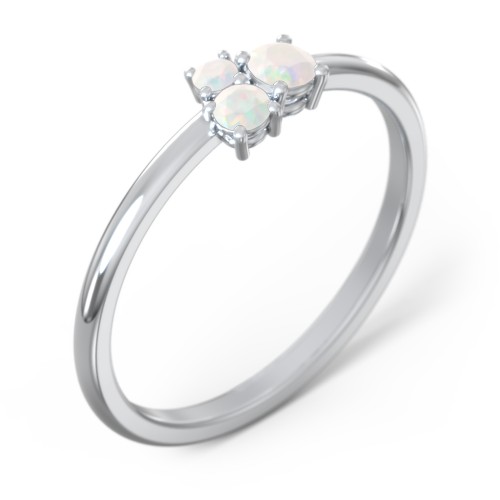 3-Stone Cluster Stackable Ring – Sterling Silver with Opal