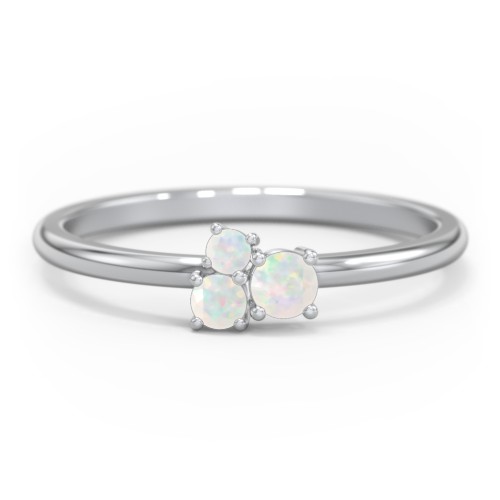 3-Stone Cluster Stackable Ring – Sterling Silver with Opal