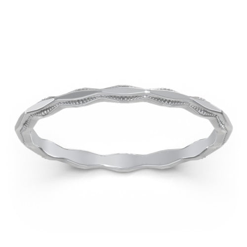 Faceted Wave Band with Milgrain Detailing