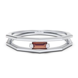 Faceted Double Band with Baguette Stone in 925 Sterling Silver with Garnet