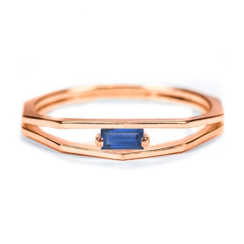 Faceted Double Band with Baguette Stone – 10K Rose Gold with Blue Topaz