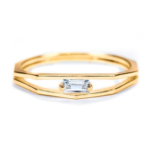 Faceted Double Band with Baguette Stone