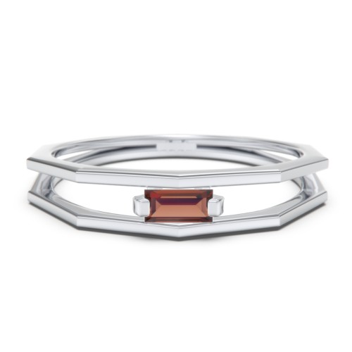 Faceted Double Band with Baguette Stone – Sterling Silver with Garnet