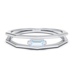 Faceted Double Band with Baguette Stone in 925 Sterling Silver with Aquamarine
