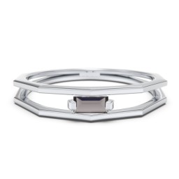 Faceted Double Band with Baguette Stone in 925 Sterling Silver with Smokey Quartz