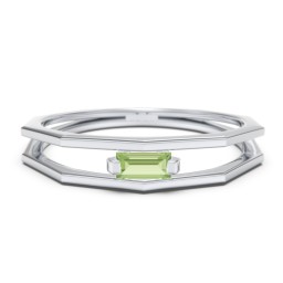Faceted Double Band with Baguette Stone in 925 Sterling Silver with Peridot