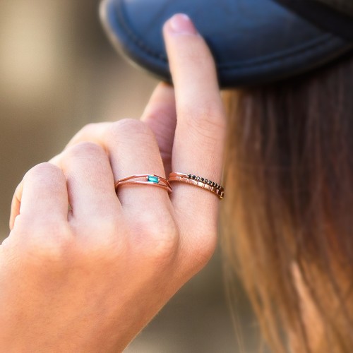 Faceted Double Band with Baguette Stone – Sterling Silver with Alexandrite