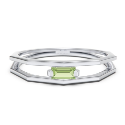 Faceted Double Band with Baguette Stone – Sterling Silver with Peridot