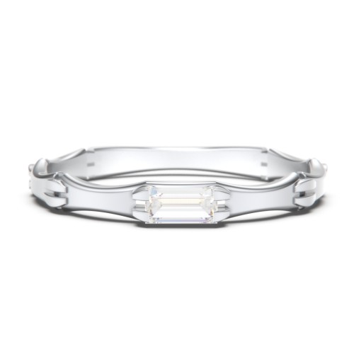 East-West Stackable Baguette Ring with Hinged Texture – Sterling Silver with Diamond