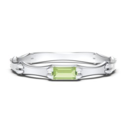 East-West Stackable Baguette Ring with Hinged Texture in 925 Sterling Silver with Peridot