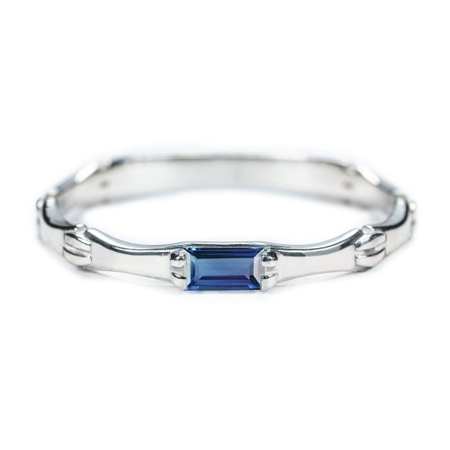 East-West Stackable Baguette Ring with Hinged Texture – Sterling Silver with Blue Topaz