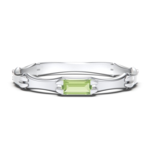 East-West Stackable Baguette Ring with Hinged Texture – Sterling Silver with Peridot