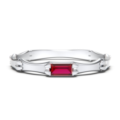 East-West Stackable Baguette Ring with Hinged Texture – Sterling Silver with Garnet