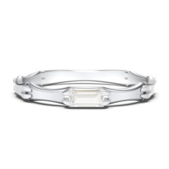 East-West Stackable Baguette Ring with Hinged Texture – 10K Yellow Gold with Cubic Zirconia