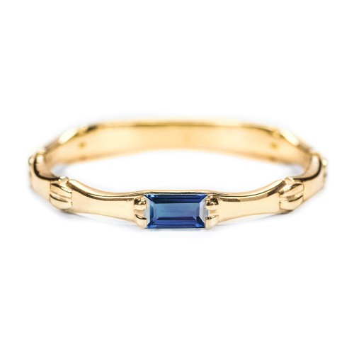 East-West Stackable Baguette Ring with Hinged Texture – 10K Yellow Gold with Cubic Zirconia