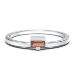 Off-Set Baguette Stackable Ring in 925 Sterling Silver with Garnet