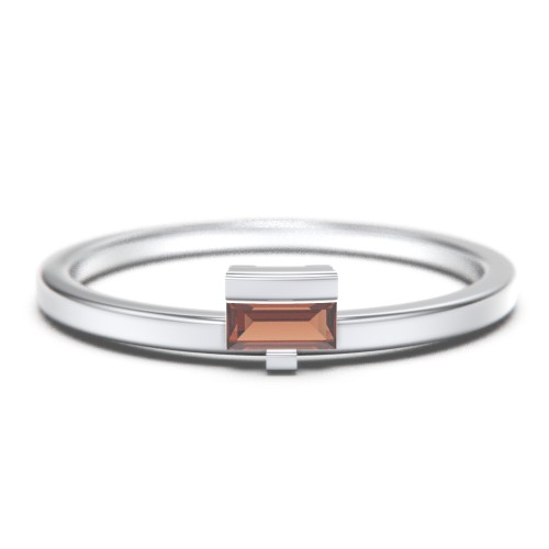 Off-Set Baguette Stackable Ring – Sterling Silver with Garnet