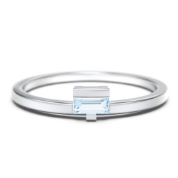Off-Set Baguette Stackable Ring in 925 Sterling Silver with Aquamarine