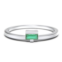 Off-Set Baguette Stackable Ring in 925 Sterling Silver with Emerald