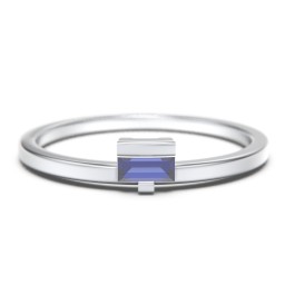 Off-Set Baguette Stackable Ring in 925 Sterling Silver with Blue Sapphire