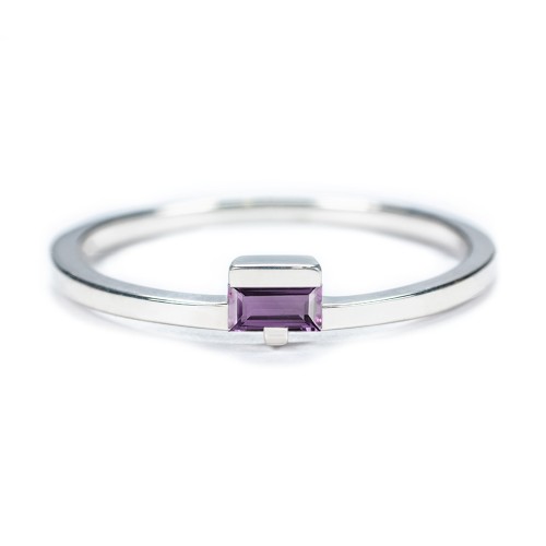 Off-Set Baguette Stackable Ring – Sterling Silver with Alexandrite