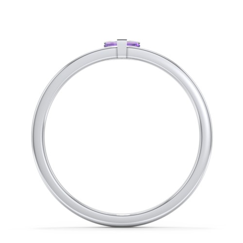 Off-Set Baguette Stackable Ring – Sterling Silver with Amethyst