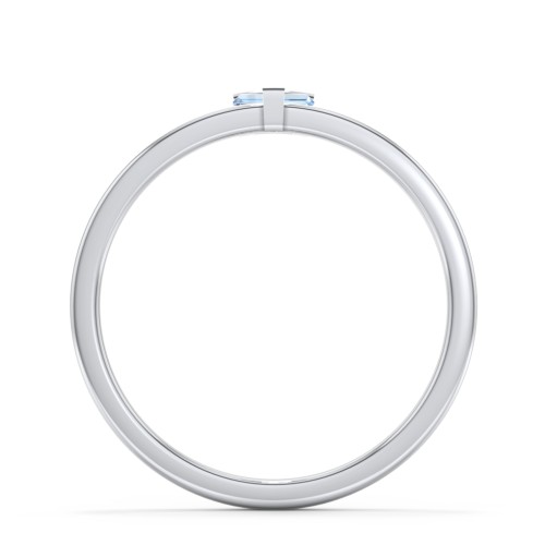 Off-Set Baguette Stackable Ring – Sterling Silver with Blue Topaz