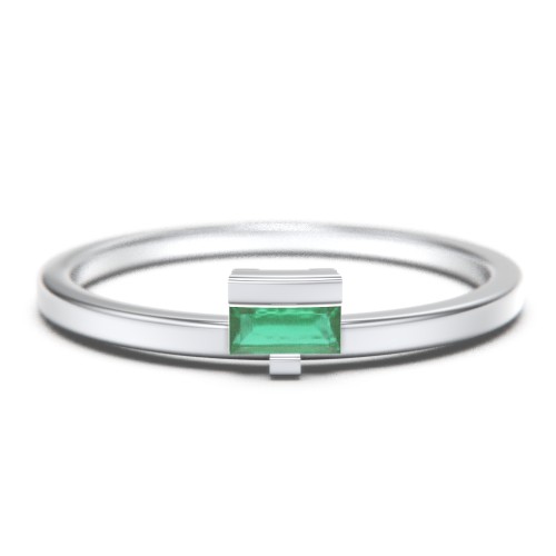 Off-Set Baguette Stackable Ring – Sterling Silver with Emerald