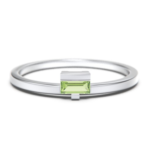 Off-Set Baguette Stackable Ring – Sterling Silver with Peridot