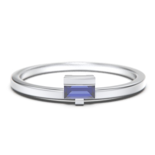 Off-Set Baguette Stackable Ring – Sterling Silver with Blue Sapphire