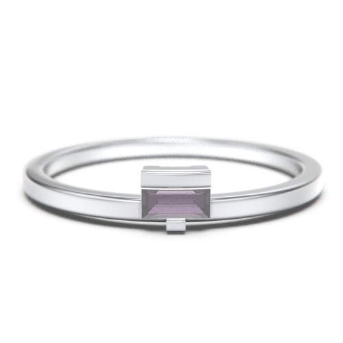 Off-Set Baguette Stackable Ring – Sterling Silver with Alexandrite