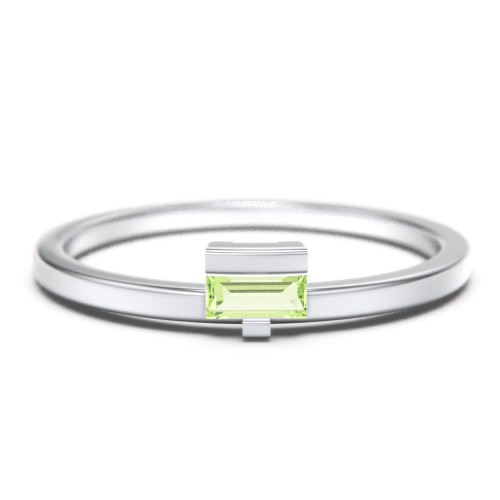 Off-Set Baguette Stackable Ring – Sterling Silver with Peridot