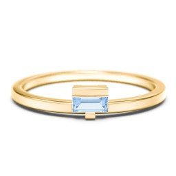 Off-Set Baguette Stackable Ring in 10K Solid Yellow Gold with Blue Topaz