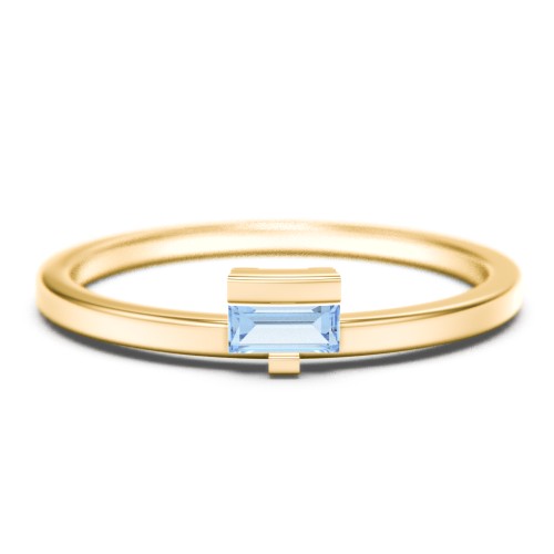 Off-Set Baguette Stackable Ring – 10K Yellow Gold with Blue Topaz