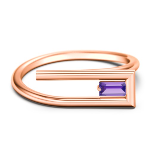 Geometric Wire Ring with East-West Baguette Gemstone – 10K Rose Gold with Amethyst